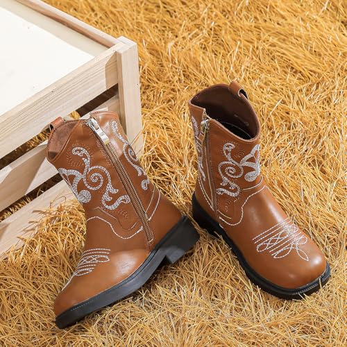kkdom Cowboy Boots Cowgirl Boots for Toddler Little Boys Girls Kids Western Boots Square Toe Mid Calf Riding Boots4