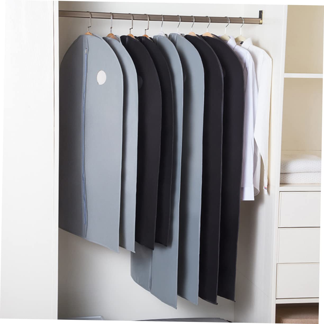 KOMBIUDA 6 Fundas Protectoras de Ropa Transpirables para Trajes y Abrigos, Almacenamiento Organizado y Protección Polvo, Color Gris