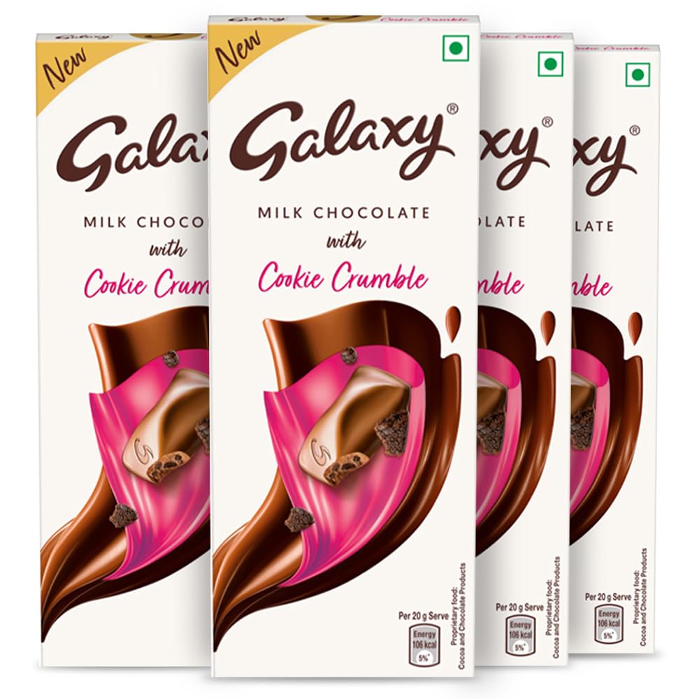 Galaxy Cookie Crumble Milk Chocolate Bar | Rich, Creamy & Crunchy Bar | Loaded With Milk & Crumbly Cookie Pieces |96g | Pack of 4