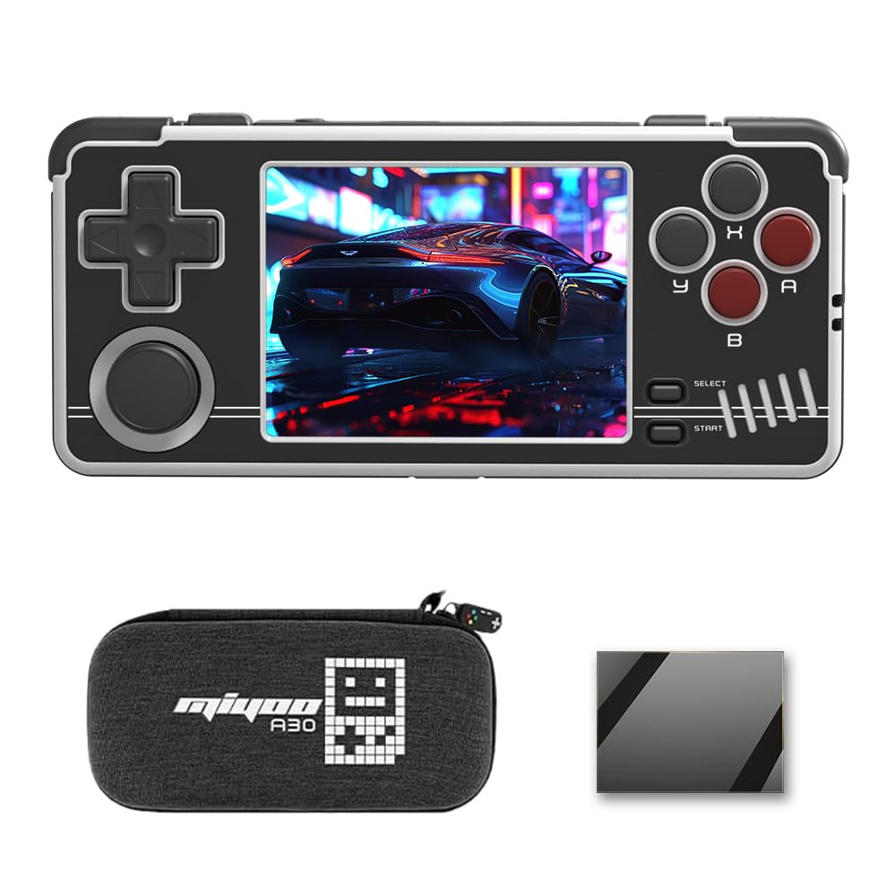 Miyoo A30 Handheld Game Console 2.8-inch 640*480 IPS Screen 2600mAh Compatible with WiFi Multiplayer Portable Case Black White