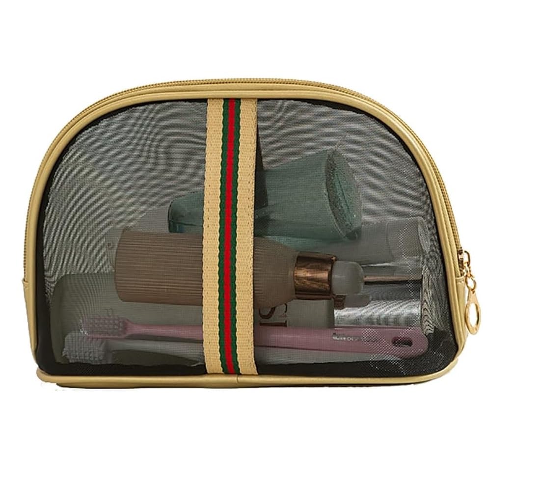 BLUE BEADS Black Semi Circle Transparent Mesh Makeup Bag Large Portable Cosmetic Bag Women Travel Toiletry Bag Organizer Bag For Men And Women, 9 Cm Width-image-13
