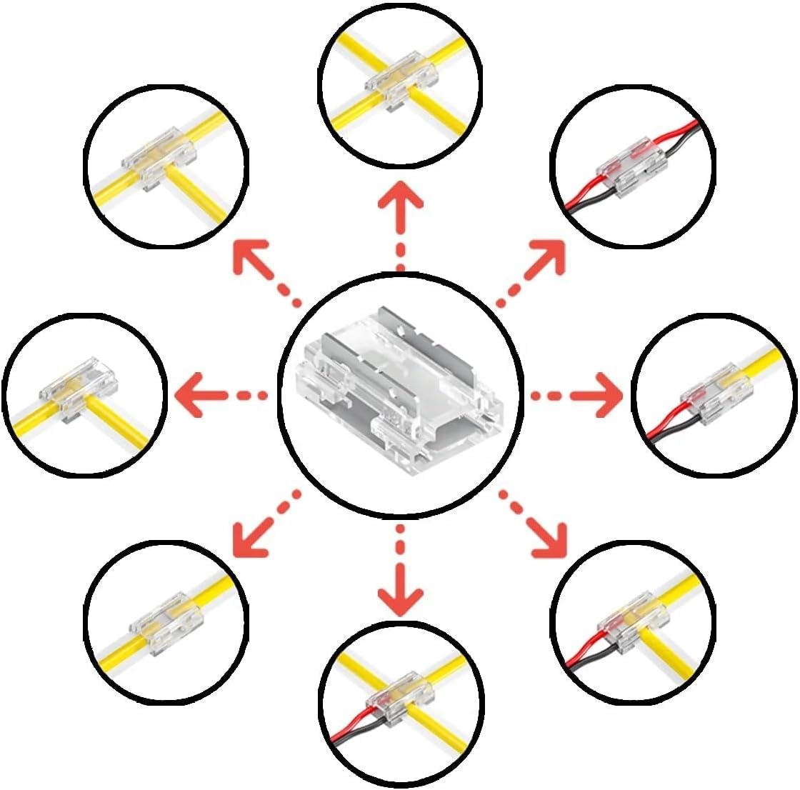 ENQIMAOYI 25pcs 8-in-1 2 Pin 8mm LED Strip Light Connectors,COB Light Connector Gapless Solderless Connection - Image 3