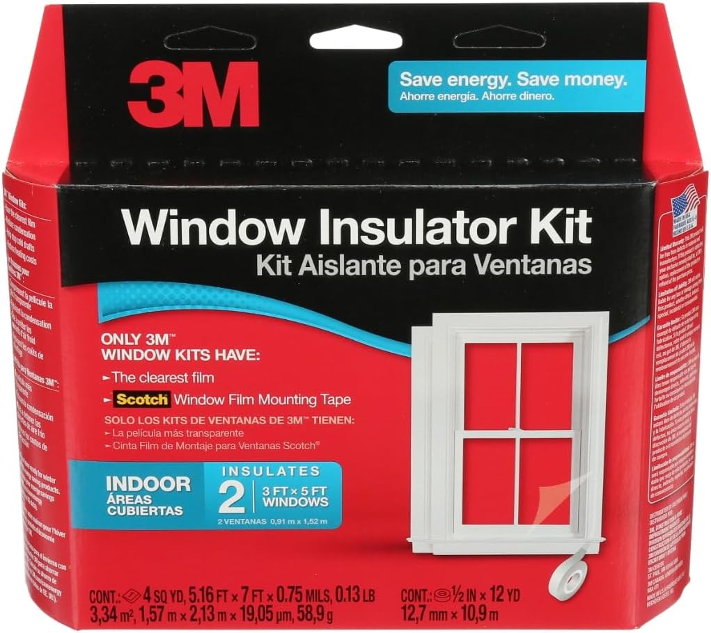 3M Indoor Window Insulation, Insulator Kit for 2 Windows 3ft x 5ft, Keeps Cold Air Out and Warm Air In, Includes Heat Shrink Window Film and Scotch Window Film Mounting Tape (2120W-6)