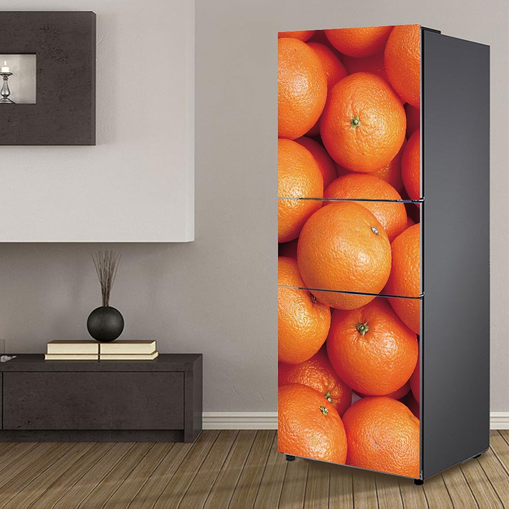 Myxjx Orange Fridge Wrap, Full Covering Door Fridge Covers Skins Wall Stickers For Kitchen Decal, Fruit Of S