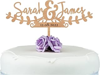 Personalised Wooden Wedding Anniversary Engagement Cake Topper - Rustic Wooden Wedding Cake Topper Keepsake - Made from Cherry or MDF Wood - ANY TWO NAMES Cake Decoration