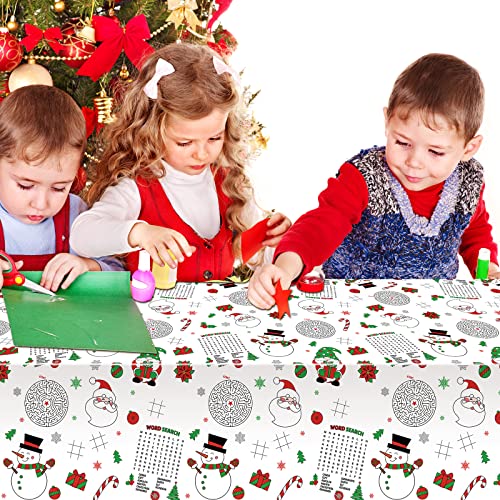 1 Pack Christmas Tablecloth Xmas Activity Paper Tablecloth Santa Claus Snowman Gnome Color-in Paper Disposable Tablecover for Kids Christmas Winter Holiday Birthday Party Decoration 54X108 Inch – Image 8