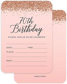 Andaz Press Blush Pink And Rose Gold Glitter Elegant Party, 5X7-Inch Invitations With Envelopes, 70th Birthday, 24-Pack, Double Sided, 70th Birthday Invitations For Women Party Invitations Adult