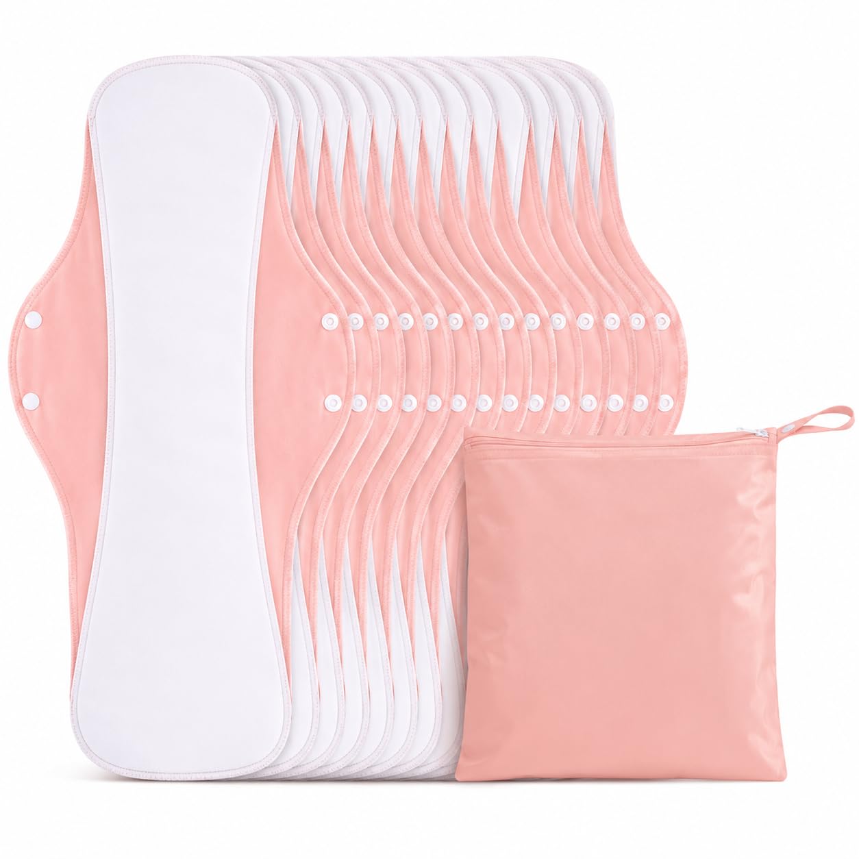 SEQ - Confezione da 12 assorbenti riutilizzabili dopo il parto, taglia XXL, 38 cm, lavabili, per flussi pesanti, morbidi panni in filato di cotone, nucleo assorbente a 3 strati, sacchetto impermeabile