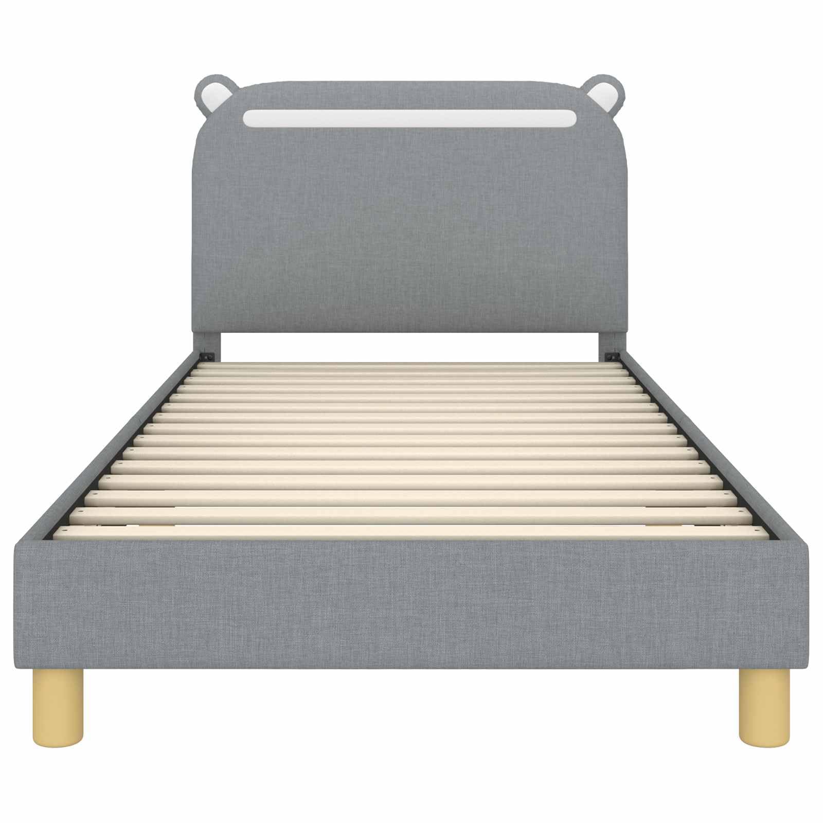 Hothingwell Bettgestell für Kinder, Stoff, Grau, mit Kopfteil | Robustes Ingenieurholz, integrierte Lattenroste, kompaktes Design, einfache Reinigung mit feuchtem Tuch
