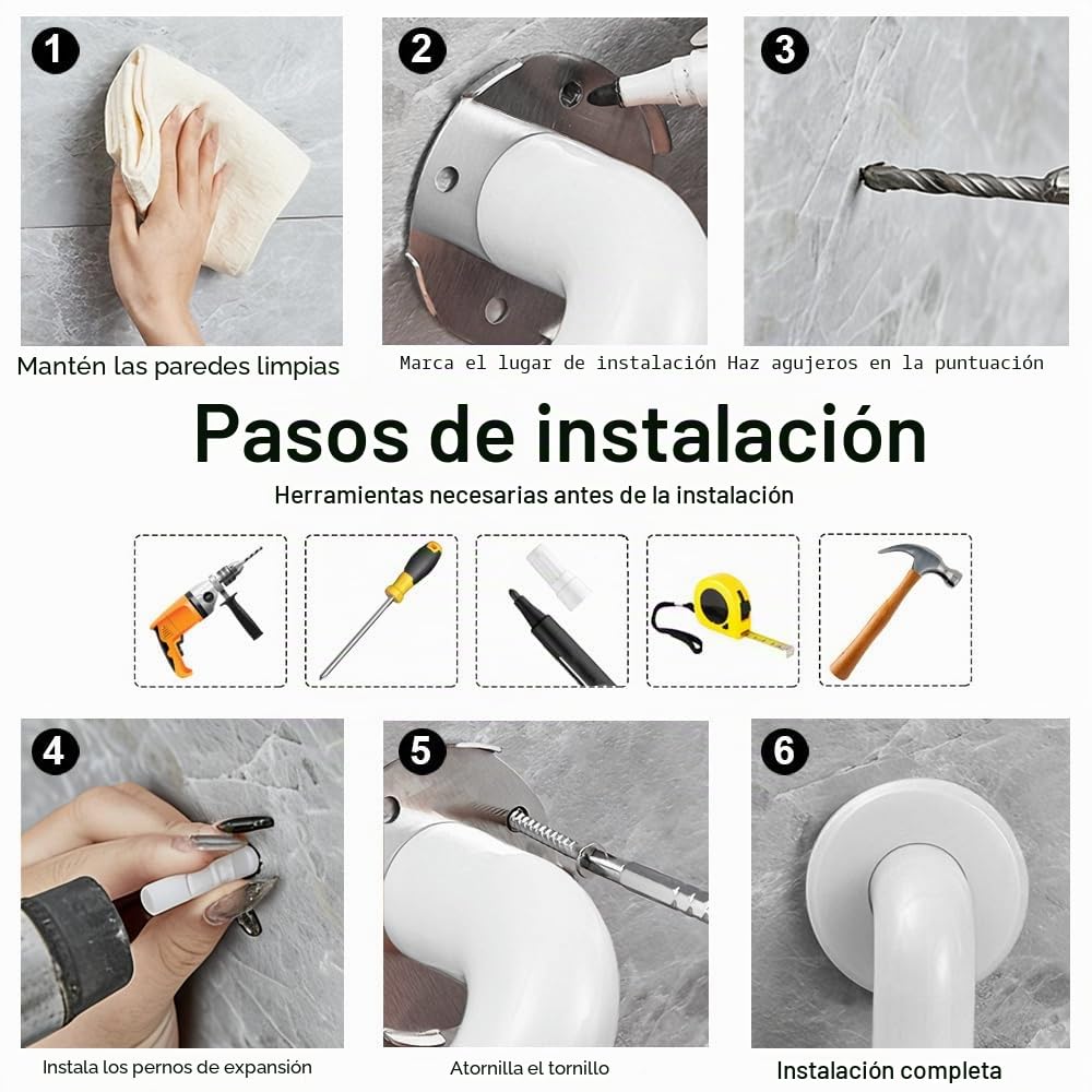 Agarraderas Baño para Mayores 40cm Asidero Ducha Antideslizante Acero Inoxidable Barra ​Agarrador Ducha Personas Mayores Barras de Apoyo para Baño Blancas