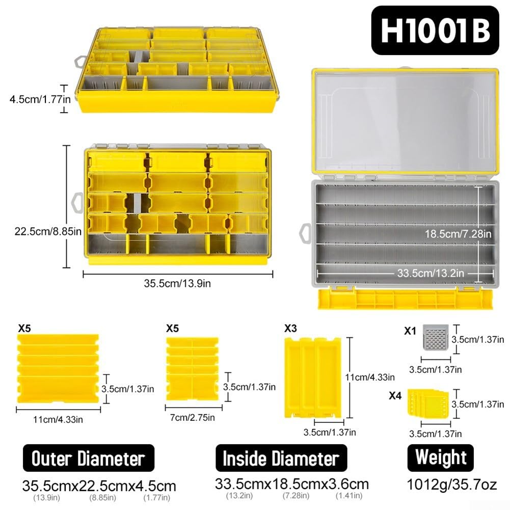 Caja de aparejos de pesca de una sola capa con separadores precortados, tapa transparente, caja de almacenamiento de polipropileno para anzuelos, cebos, plomos, señuelos, contenedor