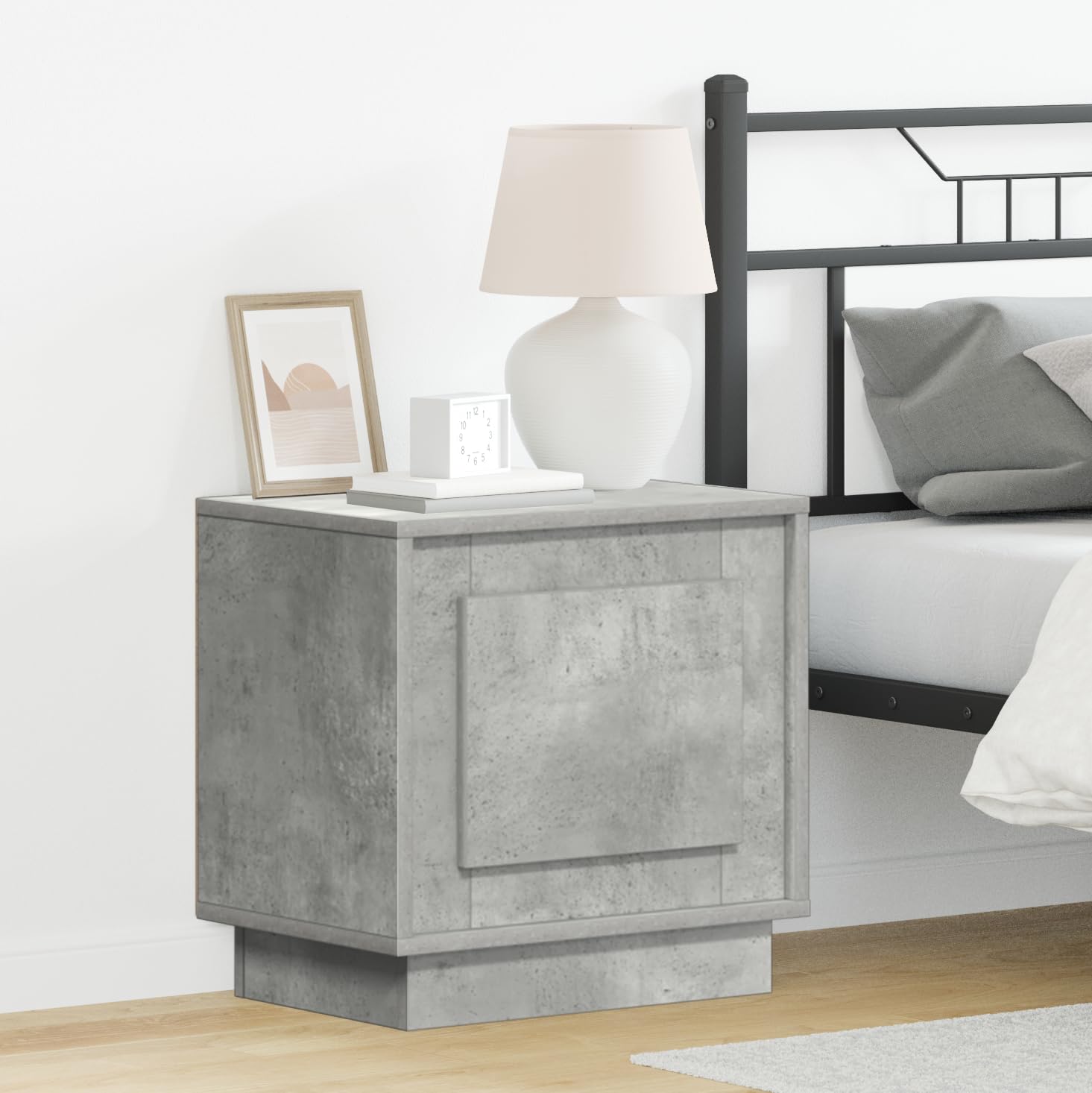 Table de chevet avec lumières LED et grand rangement gris béton