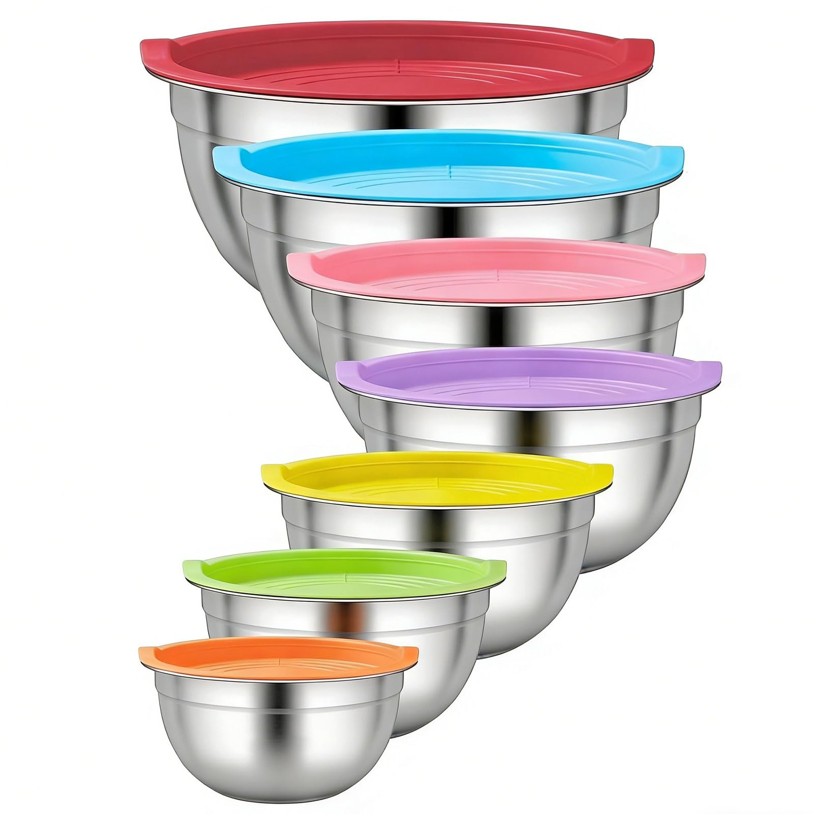 Yeqqzq Mixing Bowls Set of 7 with Lids, Stainless Steel Nesting Salad Bowls