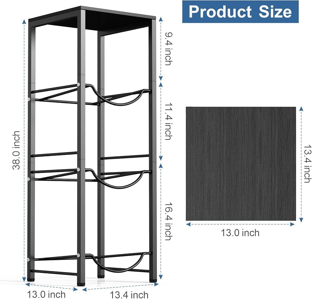 3 Tier Water Bottle Holder,5 Gallon Water Jug Holder with Top Shelf, Heavy Duty Water Storage Rack for Water Cooler Jug,Water Jug Stand Organizer for Home Kitchen Office Black