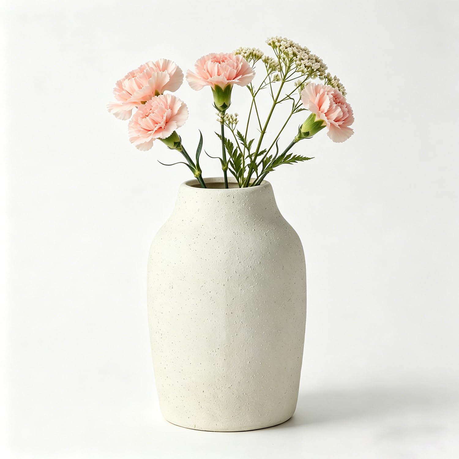 Senaire 7.6 Inch Tall Ceramic Vase for Flowers, Decorative Terracotta Vintage Rustic Vases for Pampas Grass Dry Plants, Suitable for Living Room, Kitchen, Bedroom, Office, Coffee Table (White)