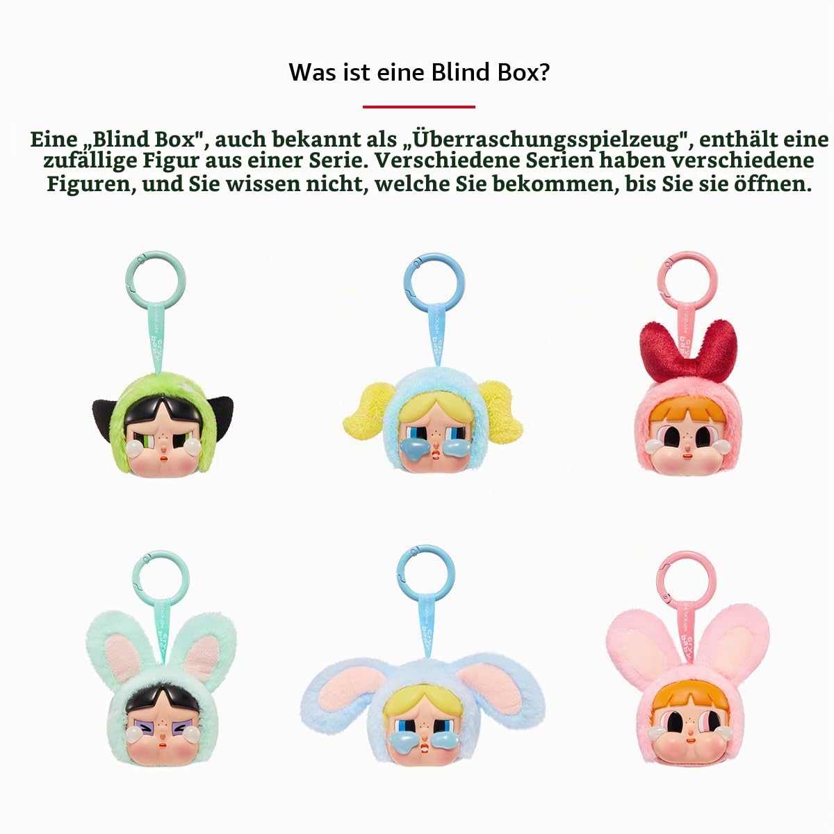 POP MART CRYBABY x Powerpuff Girls Series Sammelfigur, beweglich, Plüschfigur mit Gesicht aus Vinyl, ganzes Set, 6,3 cm, Actionfigur, Kunst-Spielzeug, Fanliebling