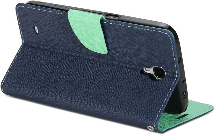 GMYLE Galaxy Mega 6.3 Case, (R) Wallet Case Classic for Samsung Galaxy Mega 6.3 I9200 - Cross Pattern PU Leather Slim Magnetic Flip Stand Cover (Navy Blue & Mint Green)