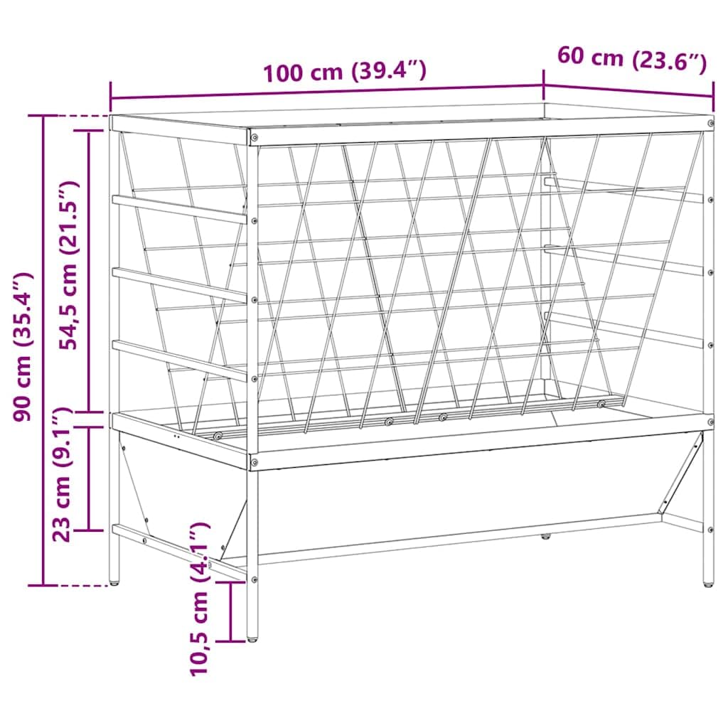 Mangloder - Comedero de ganado plateado de acero galvanizado 100 x 60 x 90 cm, capacidad de 15 kg, resistente a la intemperie, para interior y exterior, para ganado, ovejas y cabras