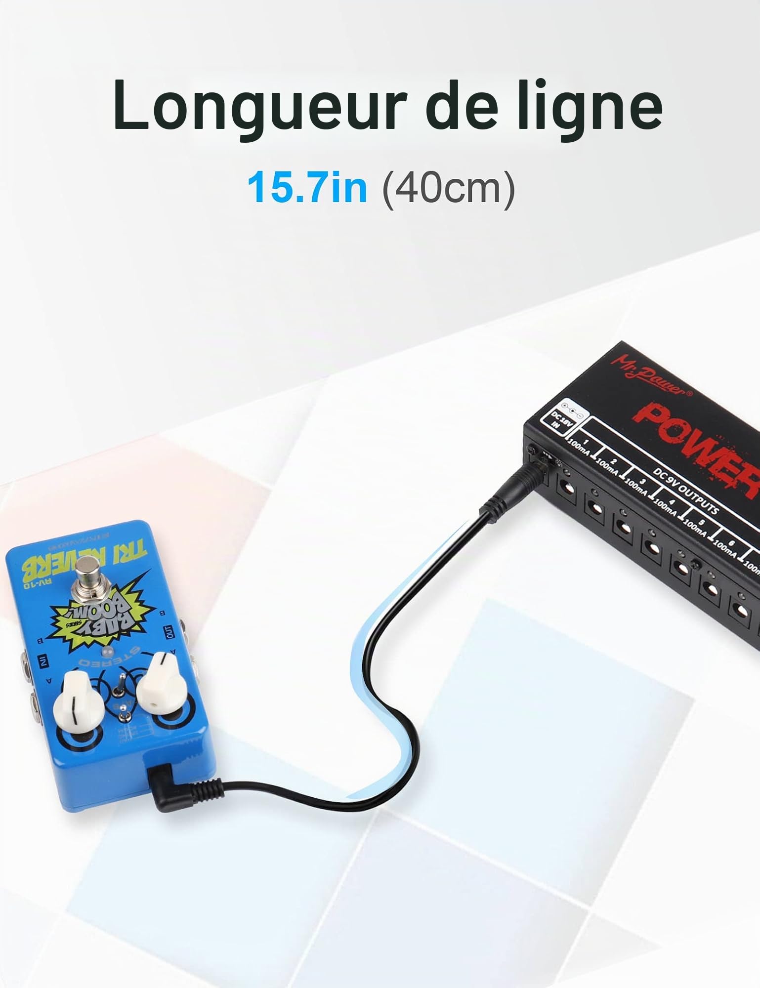 Mr.Power Lot de 8 câbles CC pour pédale d'effet de guitare - 5,5 x 2,1 mm - Mâle vers mâle - Connecteur 24 AWG - Adaptateur de fil (40,6 cm)