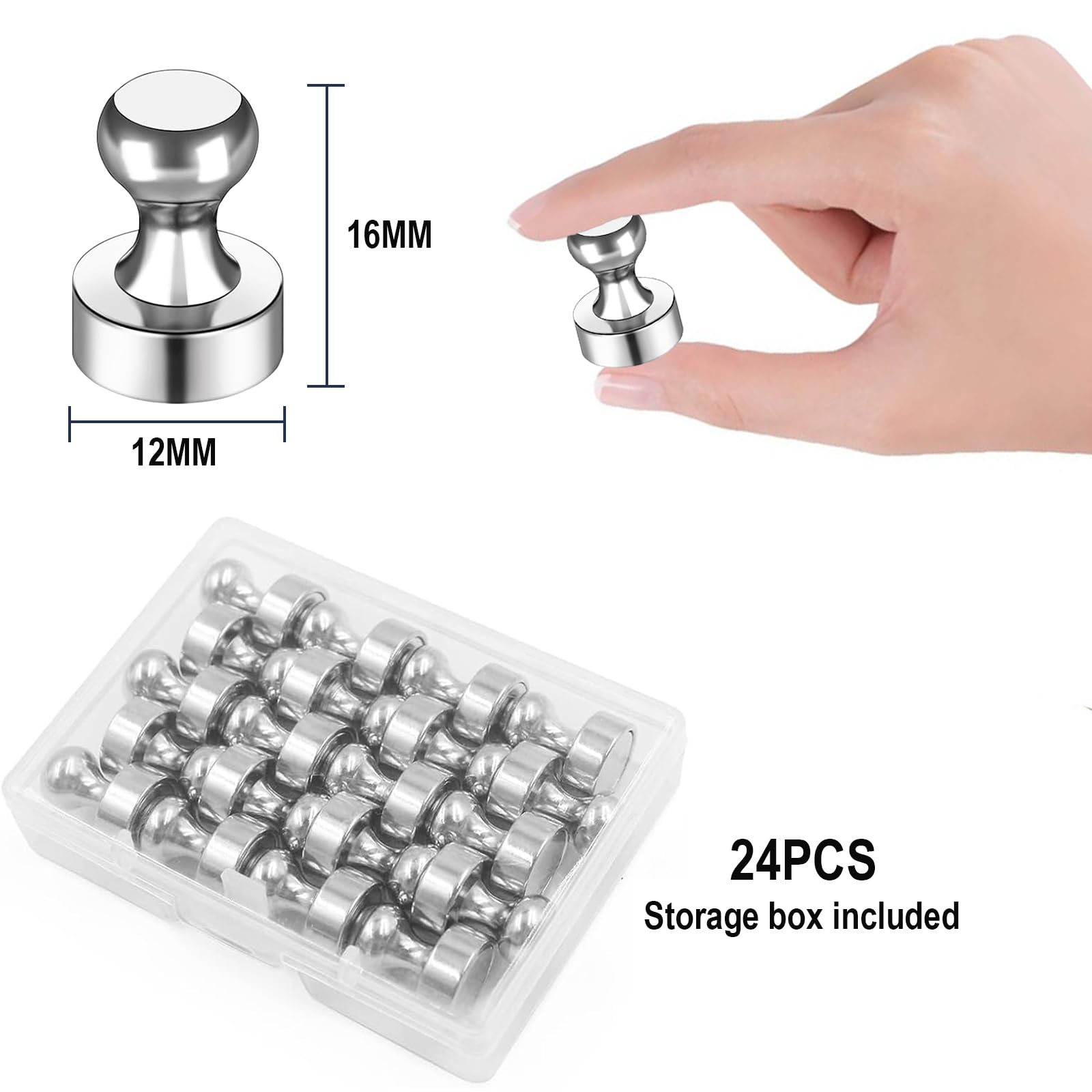 Imanes extra fuertes de neodimio, 24 unidades de mini imanes para nevera, imán de 12 x 16 mm para pizarra, tablero enchufable, tablón pequeño para pizarra blanca de oficina, metal plateado TACHIO