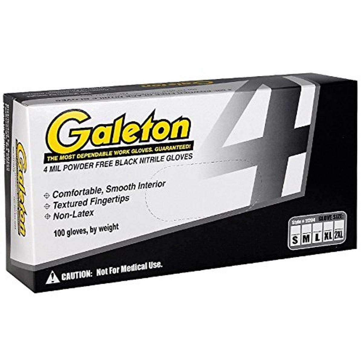Galeton 11204-XL Powder Free Nitrile 4 mil Disposable Gloves, Black