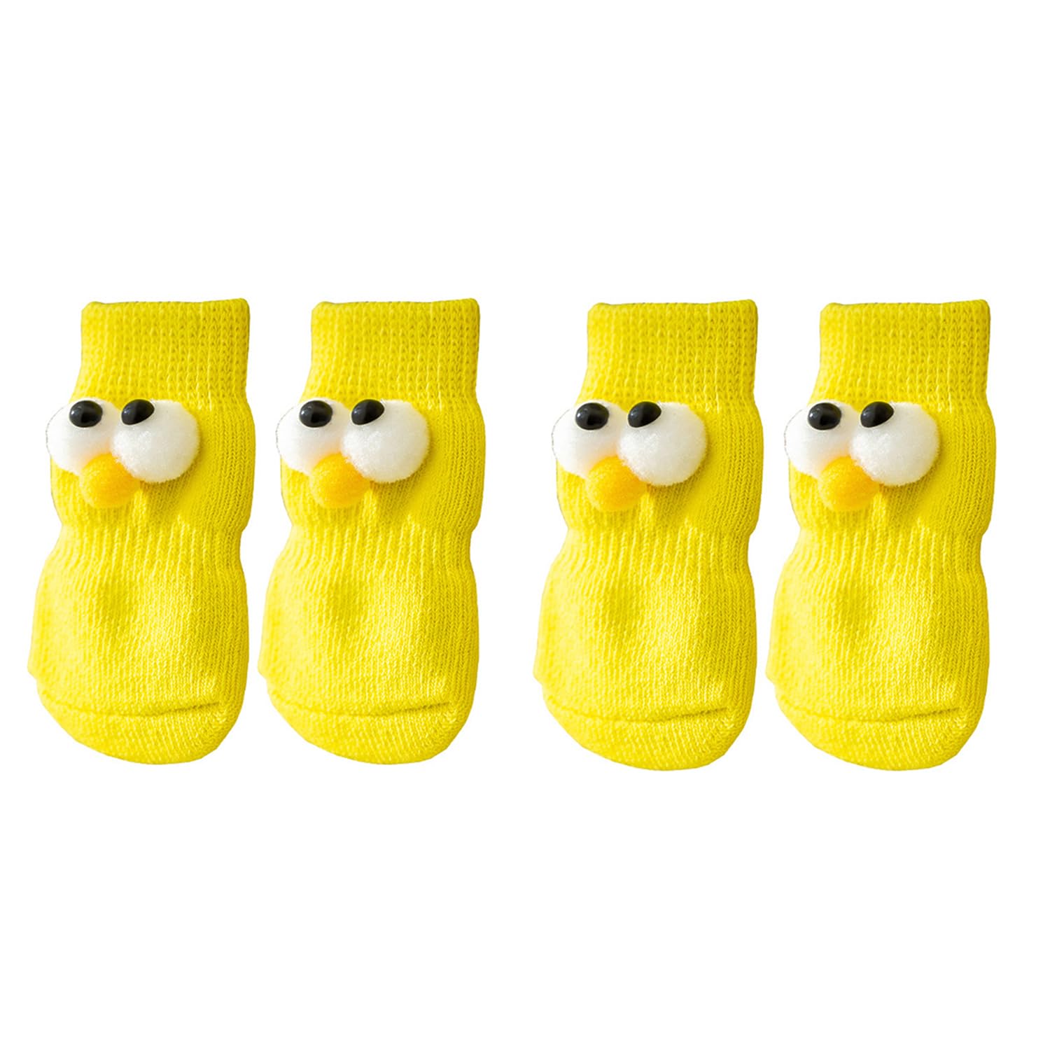 MeiAOBest 4PCS Pet Socks,Cute Knitting Anti-Slip Cat Dog Floor Socks Paw Protectors Cove for Indoor Outdoor Hot Pavement Hardwood Floor Protection_S(Big Eye Yellow)