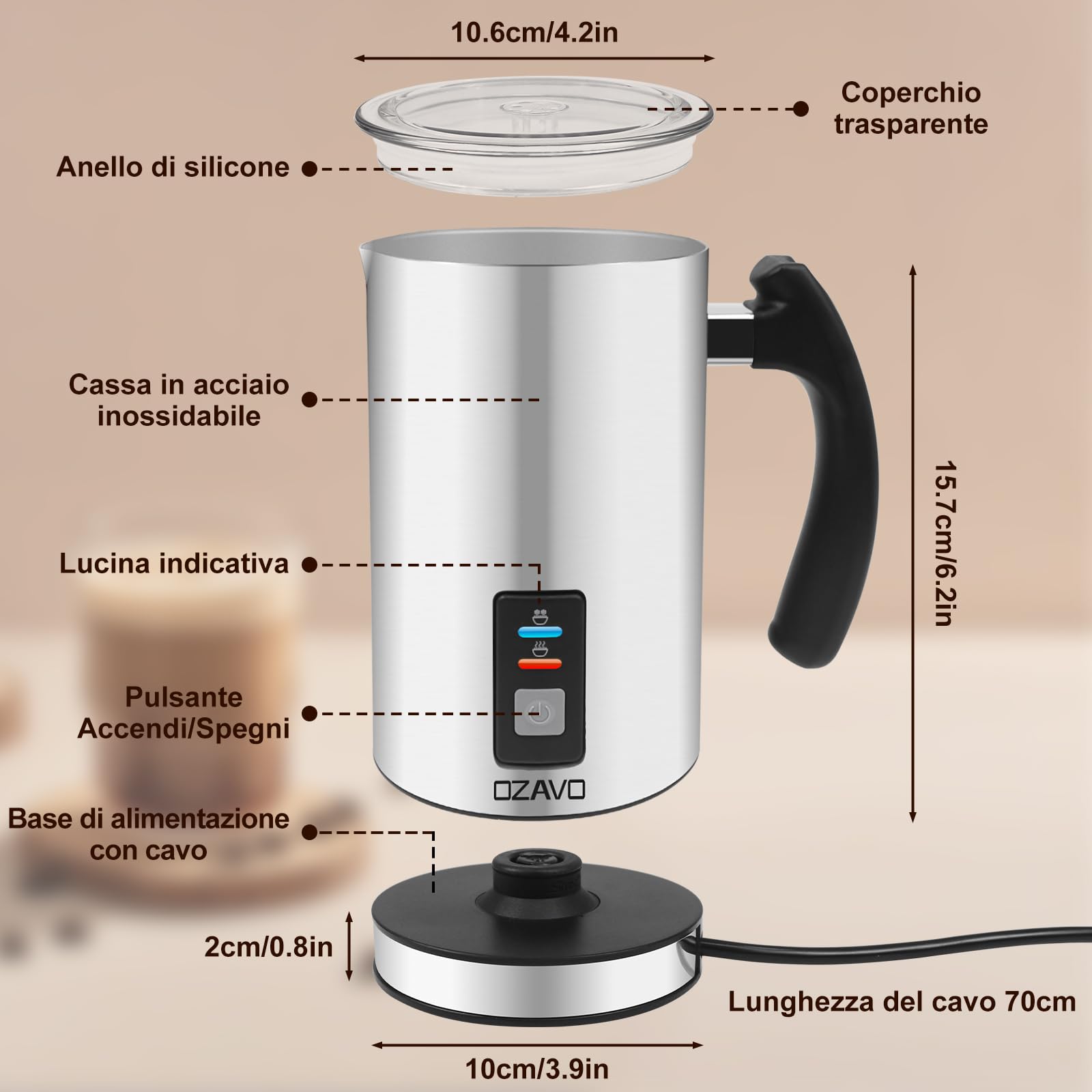 Montalatte Elettrico Montalatte Automaticoin Acciaio Inossidabile Controllo Temperatura Schiuma per Latte e Caffè Calda e Fredda