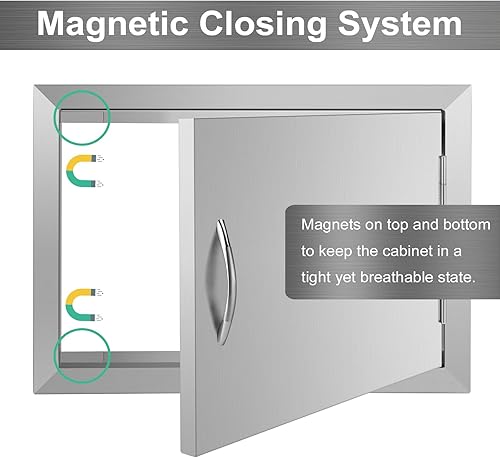 Miniatura 4 de Seeutek Puertas de cocina al aire libre de 24 pulgadas de ancho x 17 pulgadas de alto, construcción de pared única de acero inoxidable, puerta