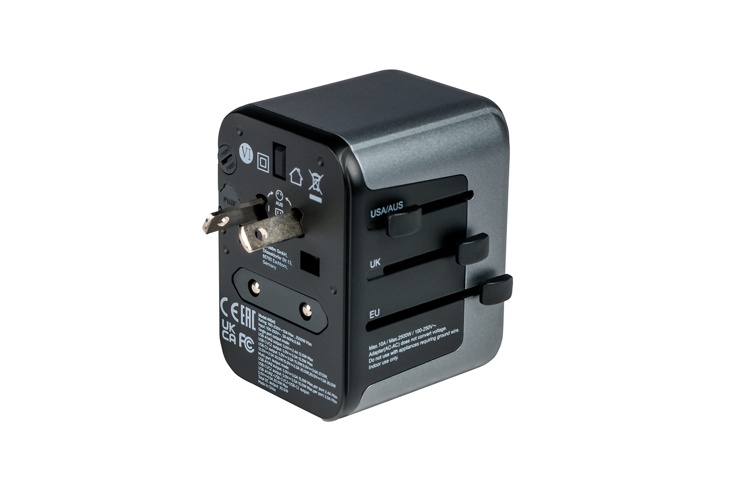 Verbatim Uniwersalny adapter podróżny UTA‑03, adapter gniazda wtykowego z 2 portami USB‑A, 3 portami USB-C, wtyczka podróżna do laptopa, telefonu komórkowego, aparatu, do zastosowania na całym świecie