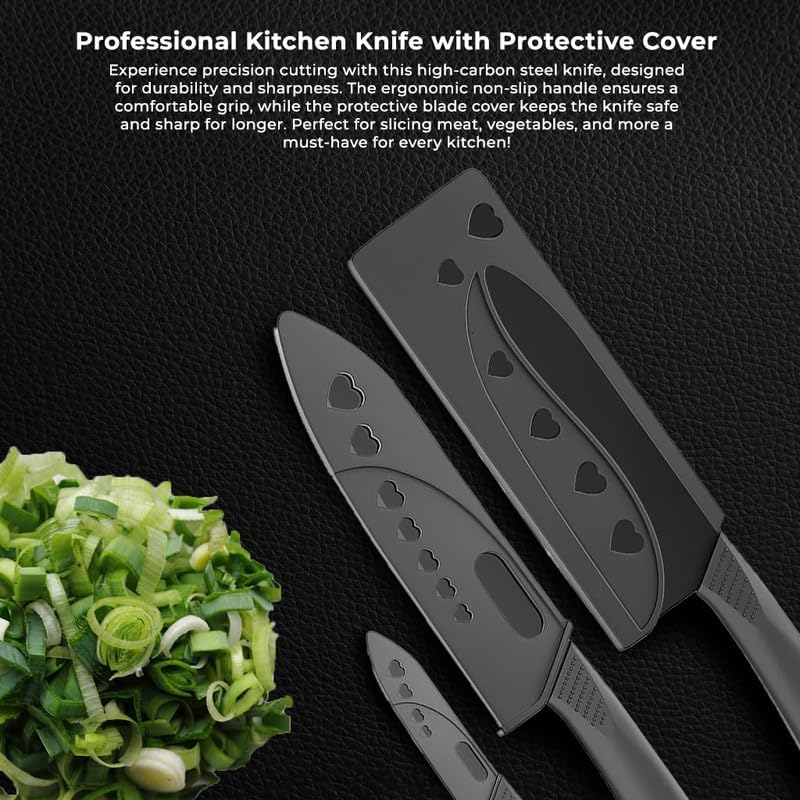 Image of X-GLAM Professional 3-Piece Kitchen Knife Set, Knife for Kitchen Use with Ergonomic Handles, Sharp Manual Sharpening for Kitchen,Stainless Steel Blades,Non-Stick Coating (Black)