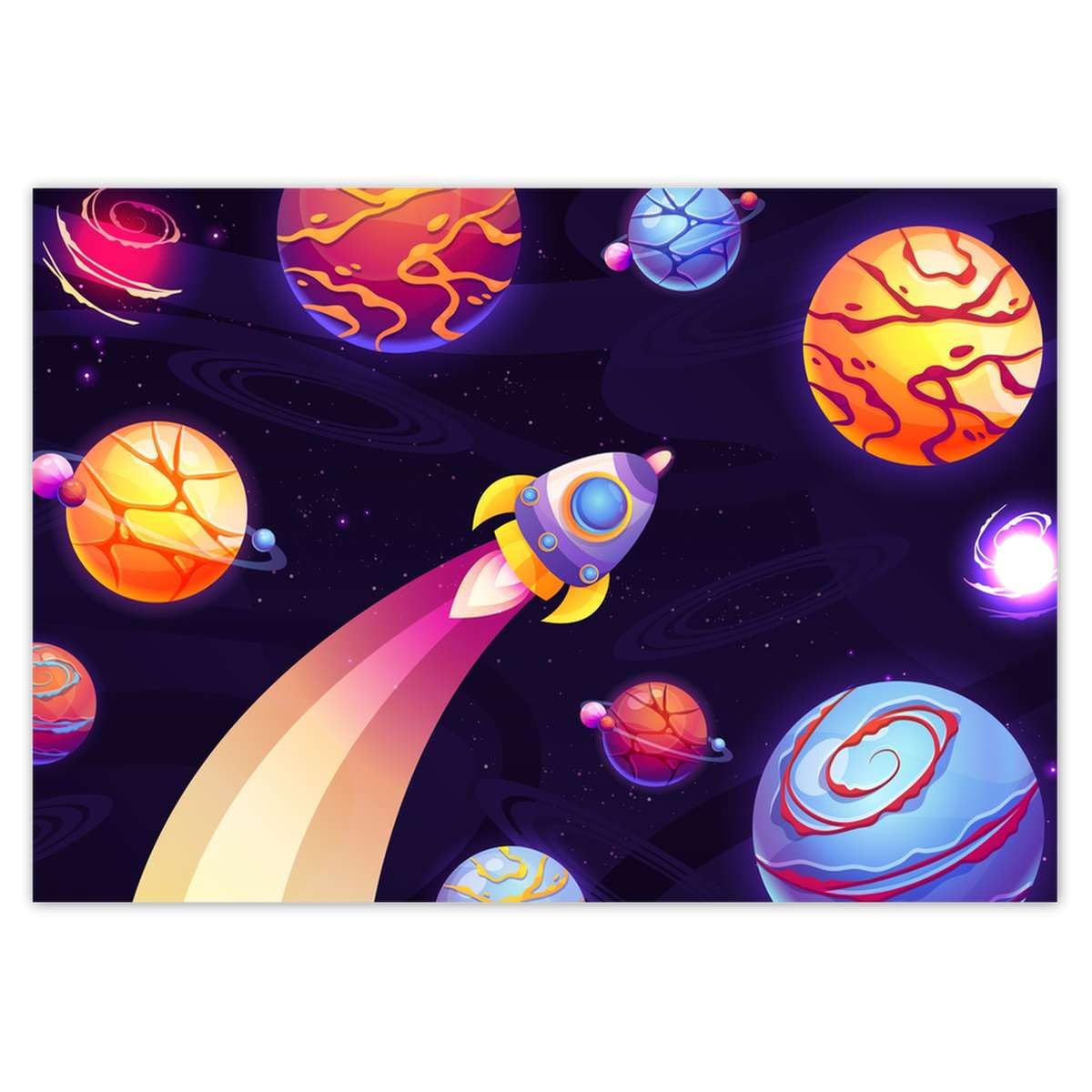 Papier peint intissé fusée spatiale grand format panoramique planètes XXL