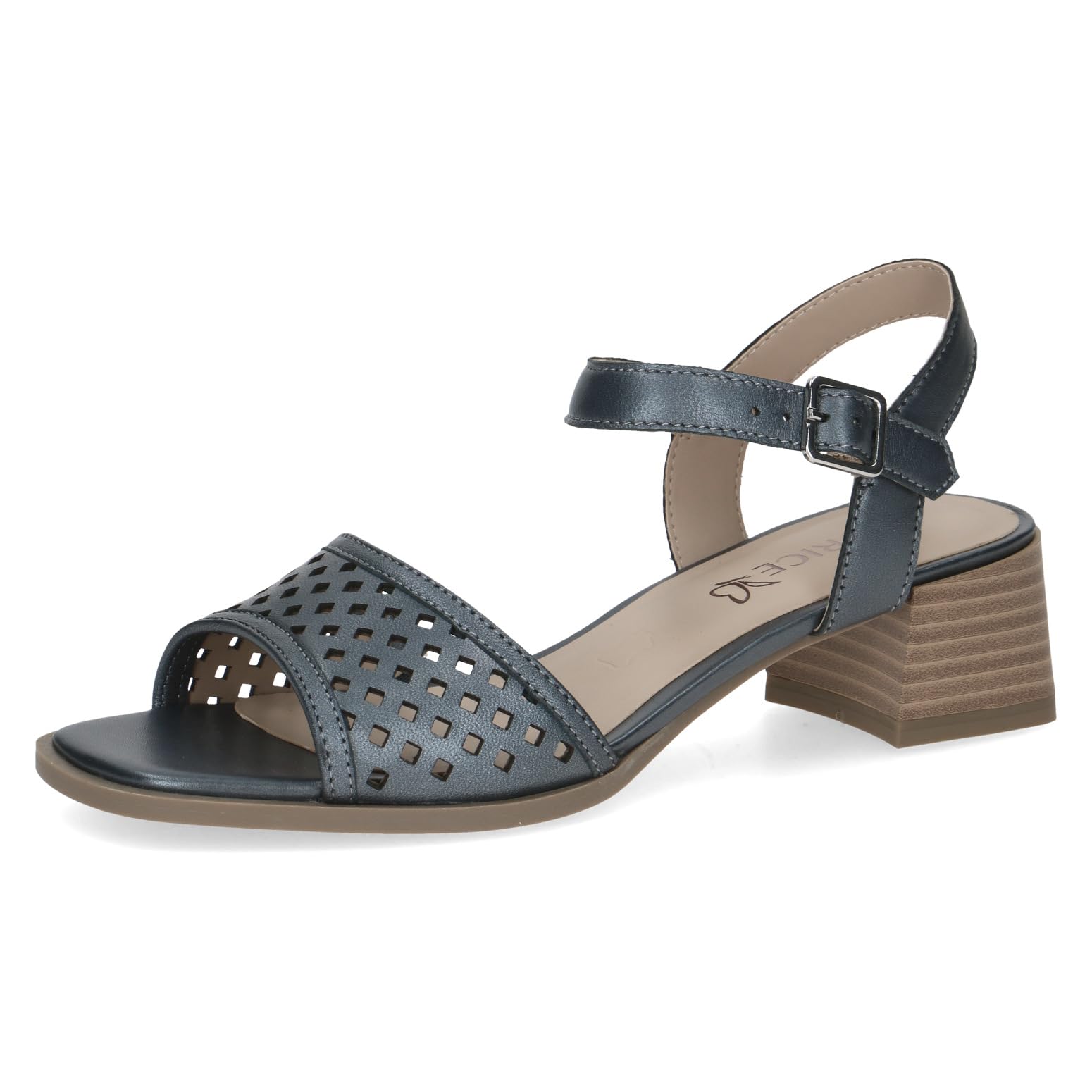 Caprice women's heeled sandal in leather, Blue (BLUE PERLATO), 7.5 UK