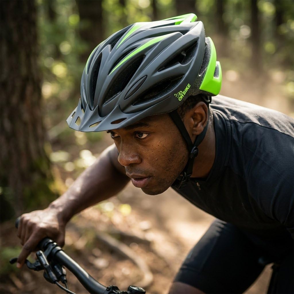 Kask ON BIKE M Energy Rozmiar M 55-59 cm Kask MTB i szosowy - 240 g Lekki z daszkiem, systemem regulacji koła i 21 otworami wentylacyjnymi