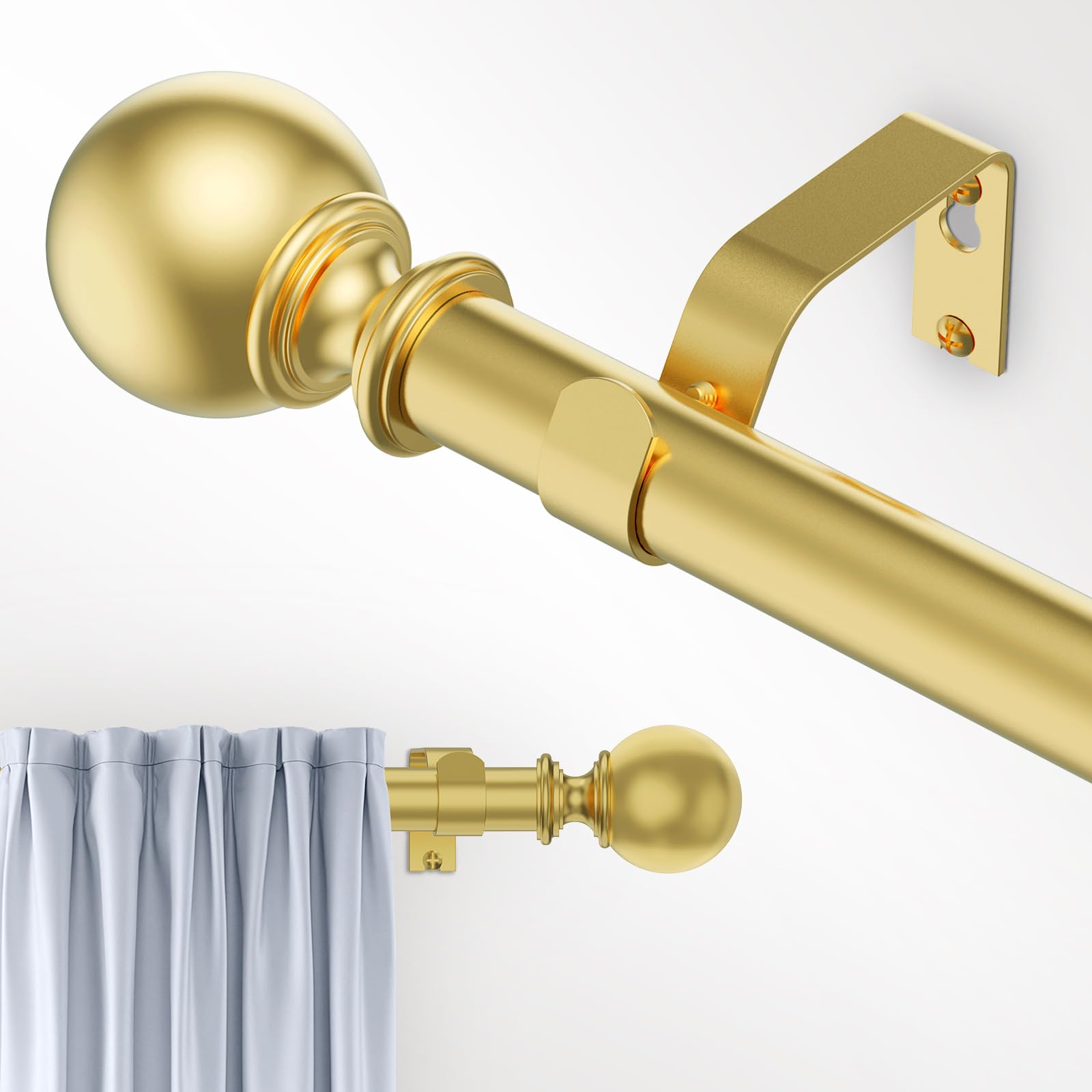 Ueuttiy Curtain Poles for Eyelet Curtains, 40-190cm Extendable Gold Curtain Pole with Brackets and Fittings Set, 26mm Diameter Metal Door Curtain Rod for Bedroom & Living Room