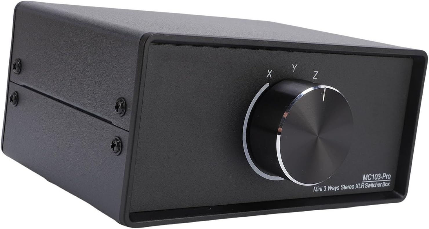 3 in 1 Out XLR Audio Switch, Passive 3 Way Stereo Selector Switcher Box with Gold Plated XLR Interface, for Multiple Music Devices and Amplifiers
