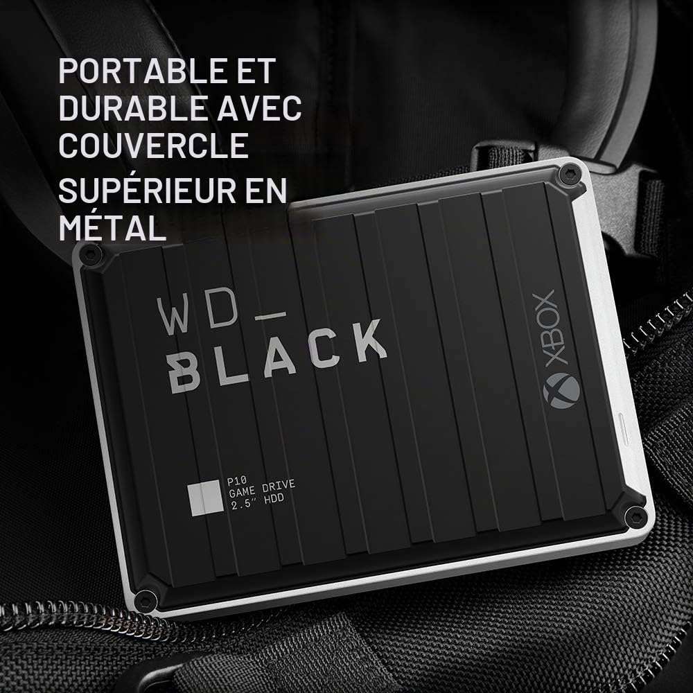 WD_BLACK P10 pour Xbox 4 To, Disque dur Externe Portable, des vitesses allant jusqu'à 130 Mo/s, Une abonnement d'un mois au Xbox Game Pass Ultimate, Compatible avec Xbox Series X|S, Noir et Blanc