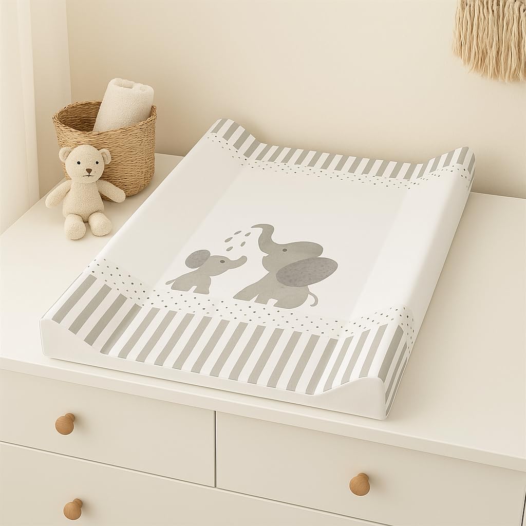 Rotho Babydesign Materassino Fasciatoio, Da 0 mesi, Modern Elephants, Bella Bambina, Bianco/Grigio, 50 x 70 cm, 20099 0001 CG