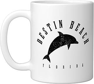 Destin Beach Florida FL Vintage Dolphin Vacation Ceramic Mug, White