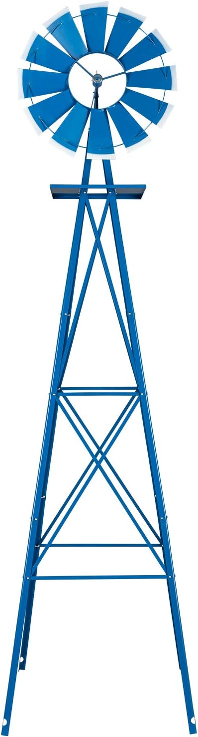 VINGLI Upgrade 8FT Ornamental Windmill Backyard Garden Decoration Weather Vane, Heavy Duty Metal Wind Mill w/ 4 Legs Design, Blue