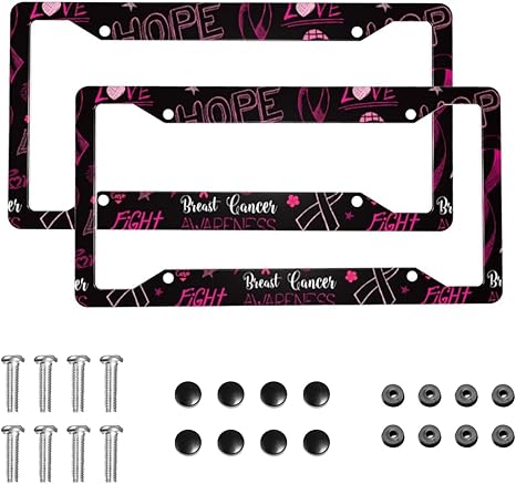 Hope Breast Cancer License Plate Frame 2 Pack License Plate Holder Universal Aluminum License Plate Cover Car Accessories Decor with Screw for Men Women 12.3 x 6.3 Inch