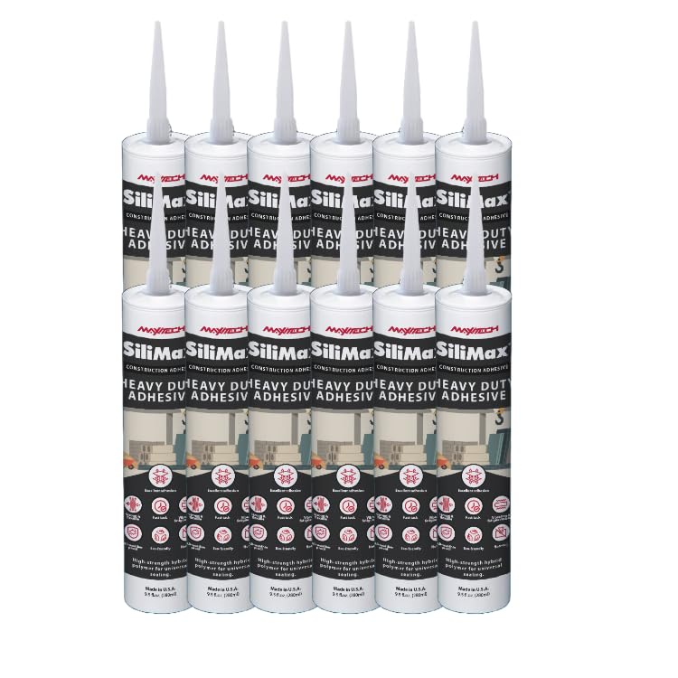 Heavy Duty Construction Adhesive – Waterproof Adhesive Glue – Versatile Industrial Strength Glue for Wood, Concrete, Stone, Metal, Tile, Brick, and More – Gray 9.5 oz (12-Pack, 12, Count)