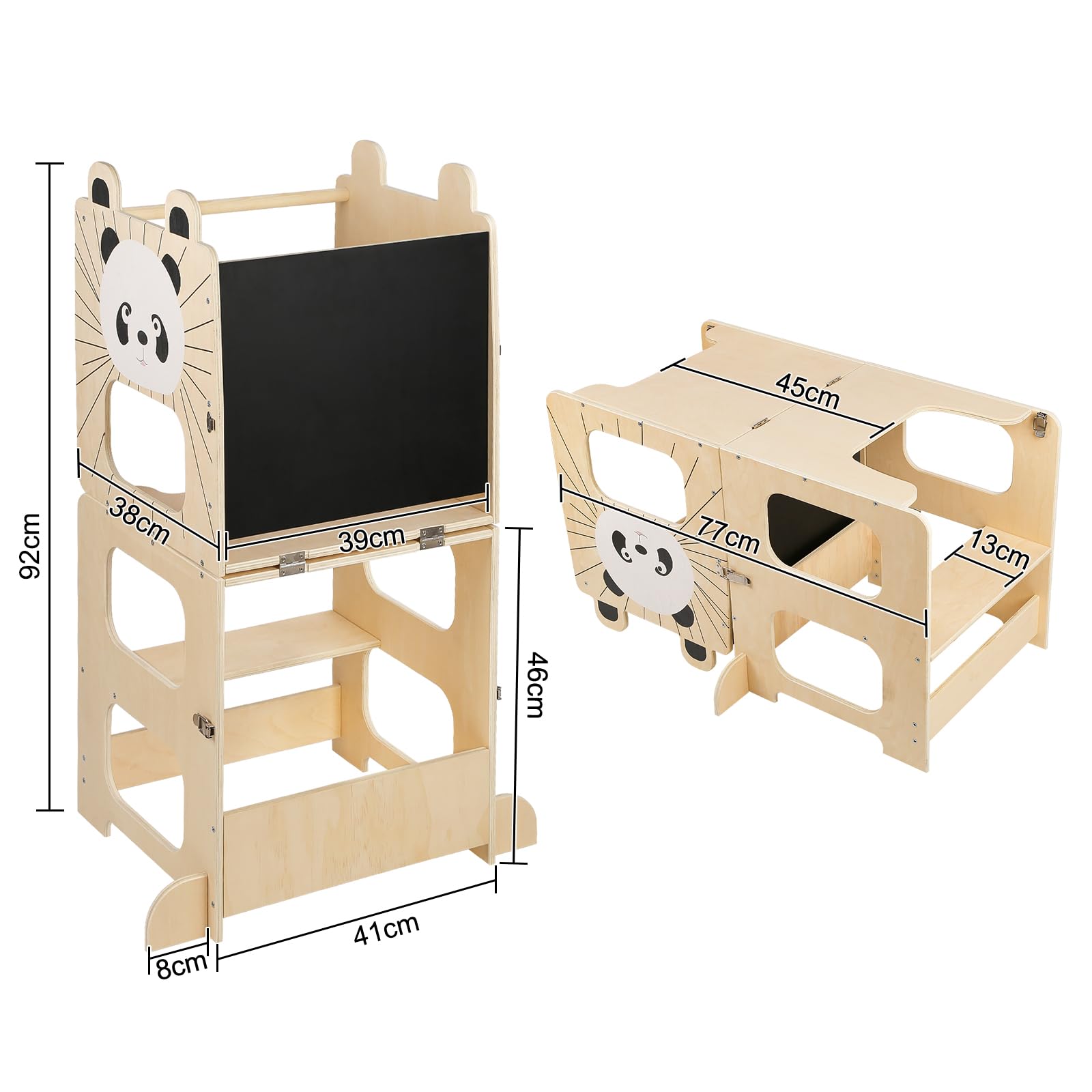 Tour Montessori en Bois 1,5-99 Ans, Tour d'apprentissage pour Enfants en Bois avec Tableau, 3-en-1 Tour d'observation Enfant, réglables en Hauteur, Pieds Anti-basculement-87*42*38.5 cm-couleur bois