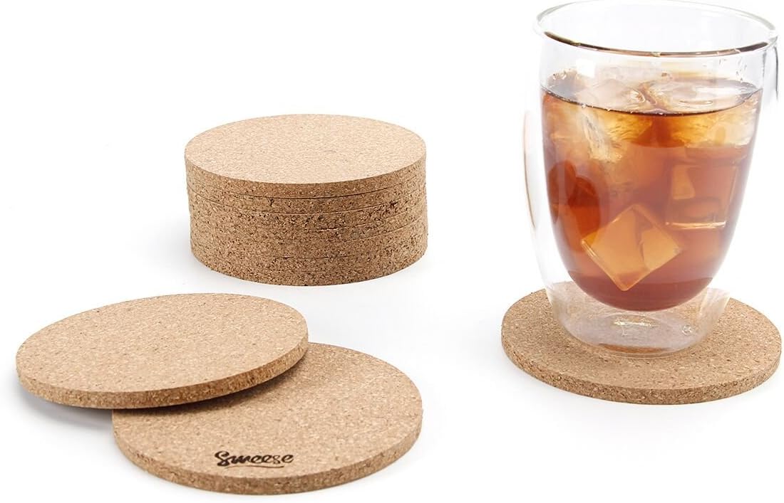 Sweese 3402 Cork Coasters - 4 Inches for Drinks - Set of 10, Round
