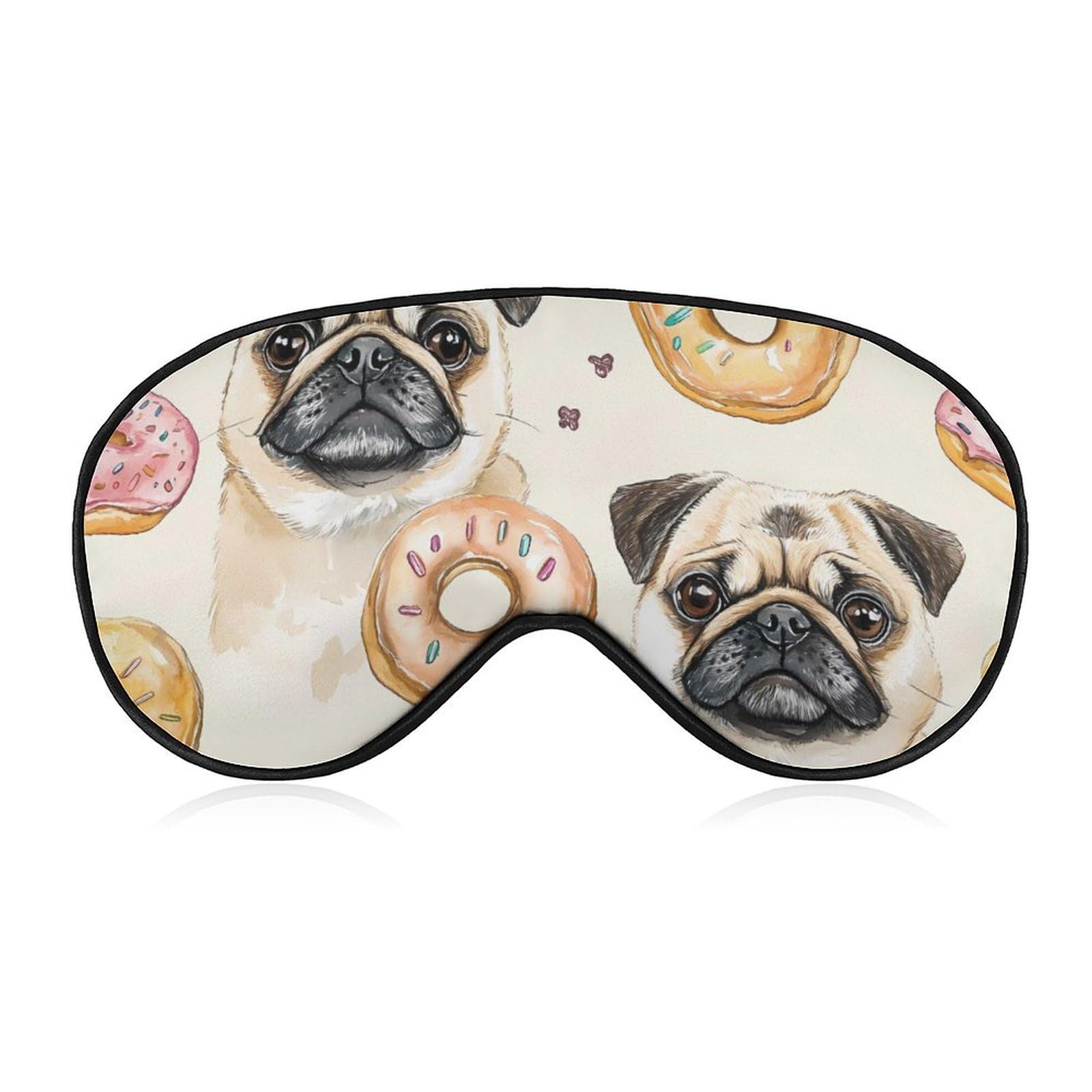 Pug and Donut Watercolor Sleep Mask Eye Shade Cover Adjustable Strap for Travel Lunch Break Women Men