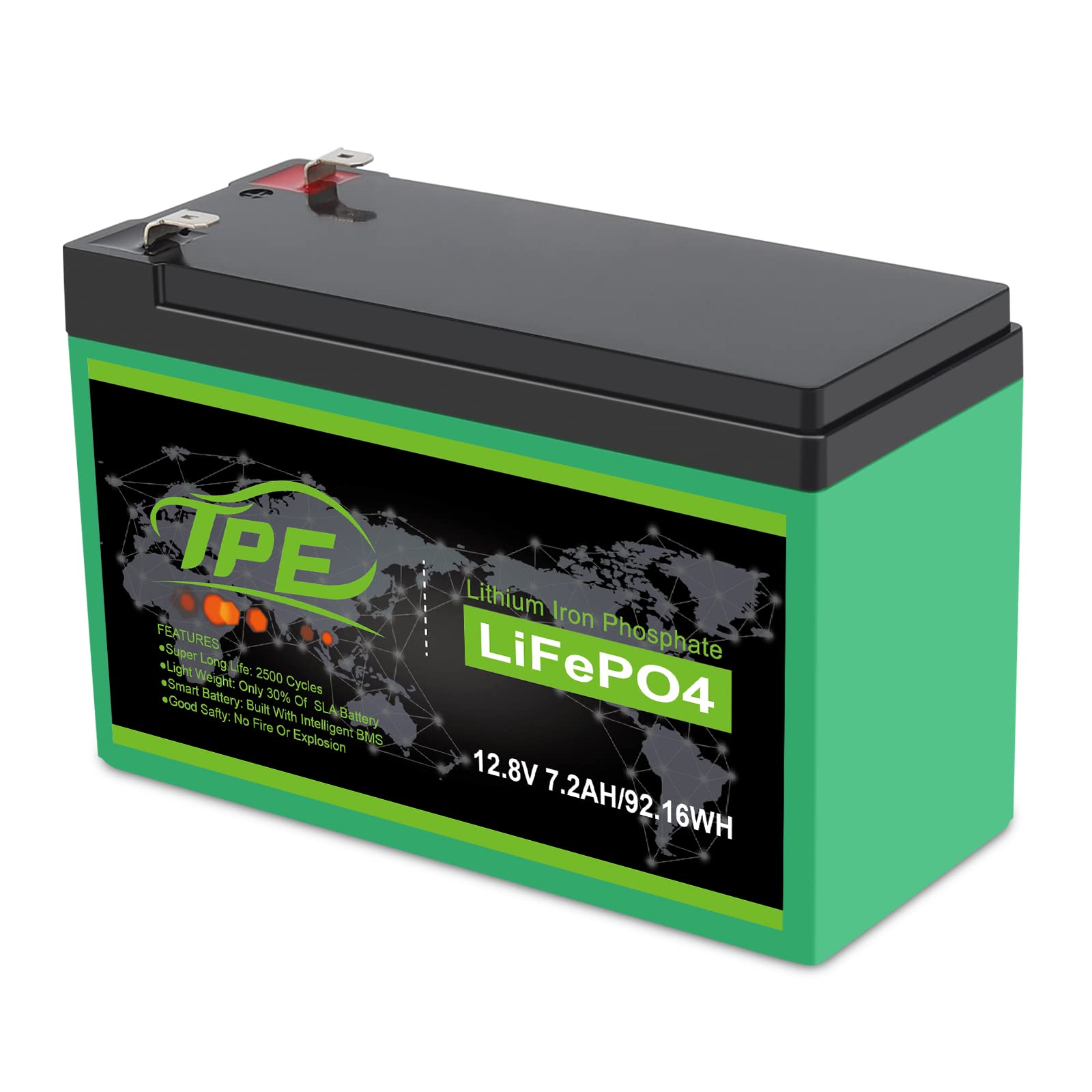 TPE LiFePO4 Lithium Battery, 12V 7.2AH Lithium Iron Phosphate Battery 2500 Deep Cycles Battery for S