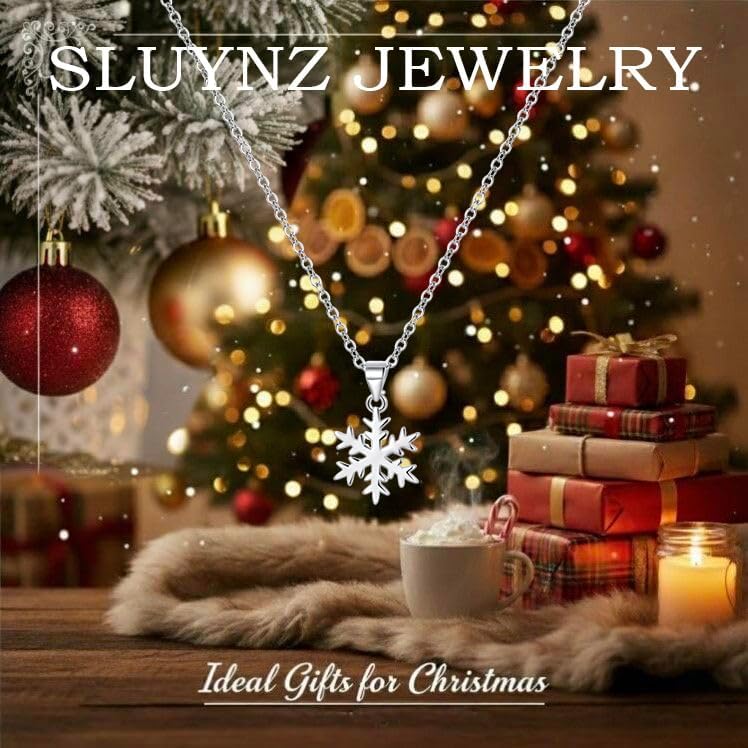 SLUYNZ 925 Sterling Silver Christmas Snowflake Pendant Necklace Chain for Women Teens Snowflake Choker Necklace Winter Necklace - Image 6