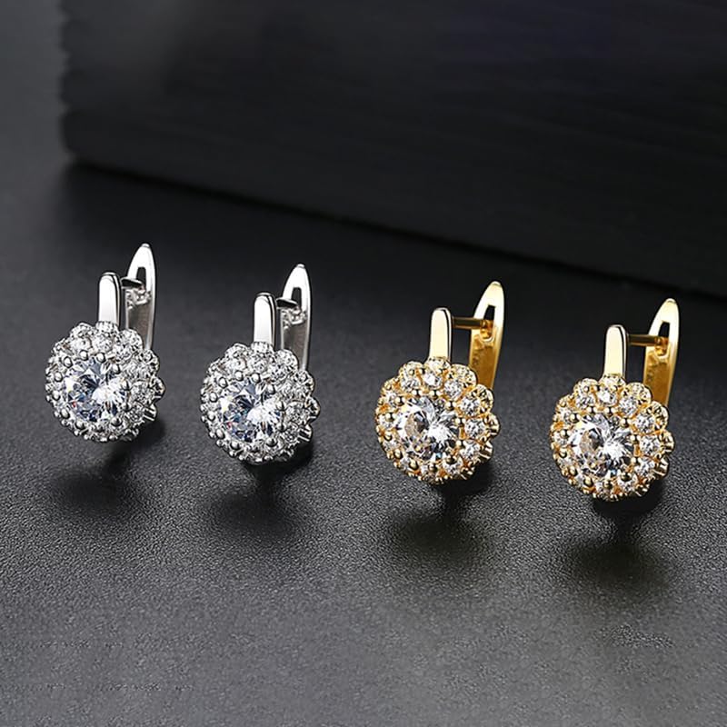 14K Gold Floral Moissanite Clasp Earrings, Fashionable Jewelry for Stylish Women - Image 5