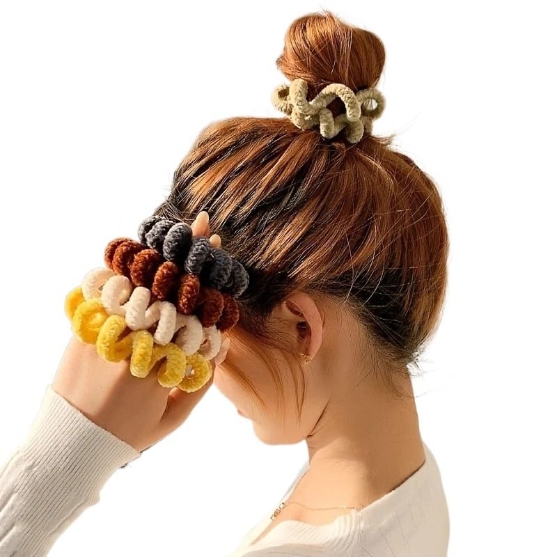 hair ties Winter Furry Chenille Telephone Cord Scrunchies Large Size Spiral Shape Hair Tie Rubber Band Elastic Hair Band Women Accessories hair bands (Color : Camel)