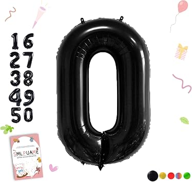 40 Inch Black 0 Balloon, Large Self Inflating Number Balloons 0-9 | Mylar Foil Helium Balloon for Boys Girls Women Men 10th 20th 30th 70th 100th Birthday Party Anniversary Supplies Decorations