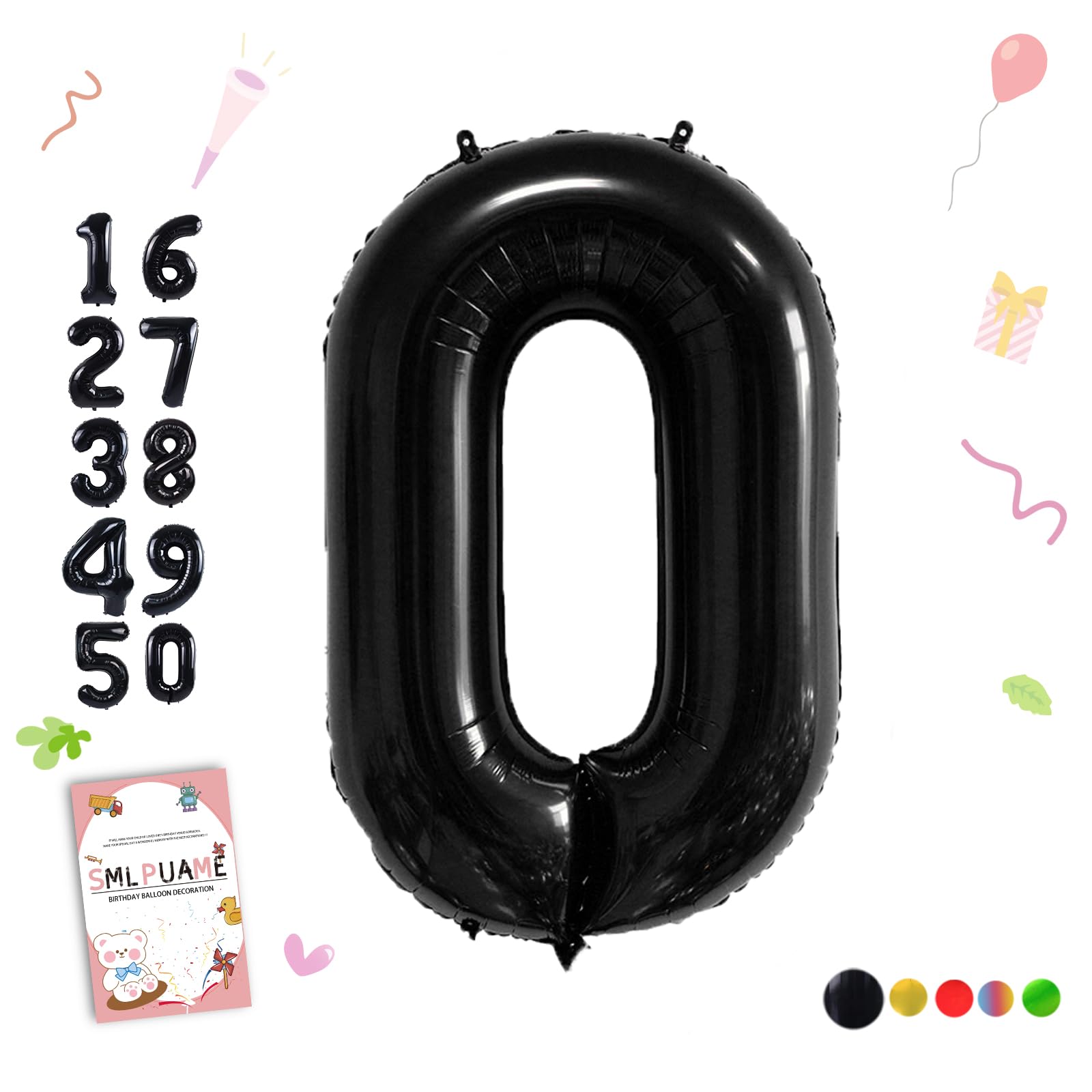 Smlpuame 40 inch Number Balloon 0-9 Black Large Number 0 Balloons,Digital Balloons for Birthday Party Celebration Decorations Supplies, Helium Foil